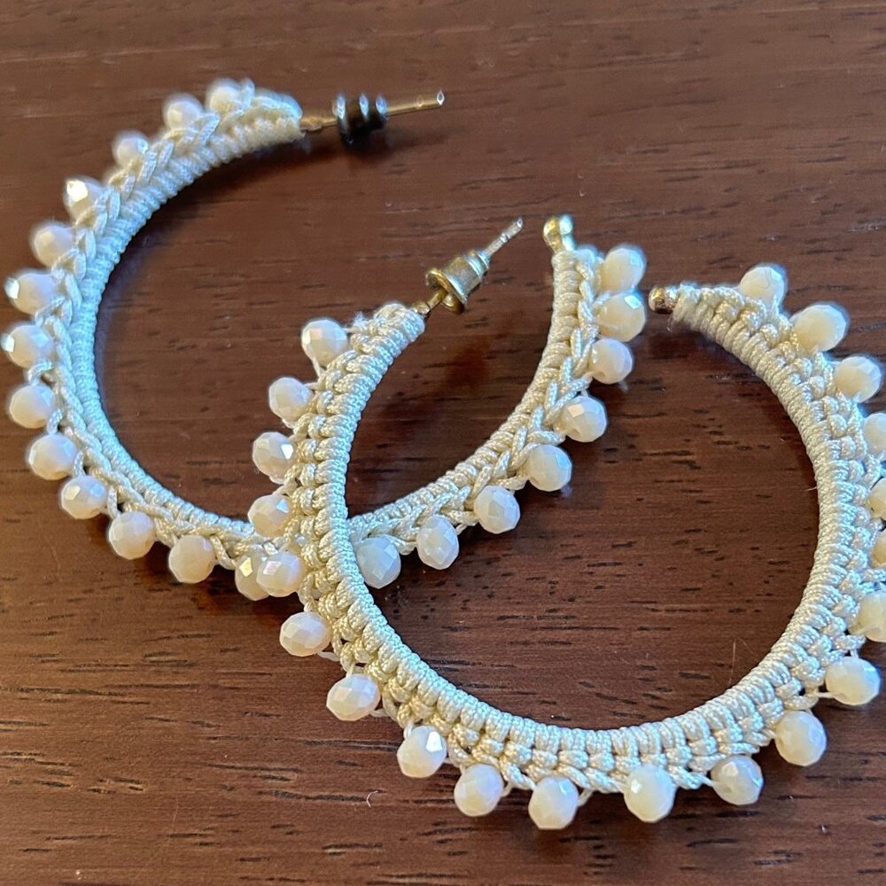 Off-white crochet beaded hoops
